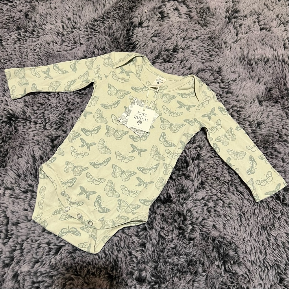 Kate Quinn Green Long Sleeve Bodysuit with Butterfly Print